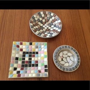 Lot of 3 vintage 1960s mosaic tile dishes